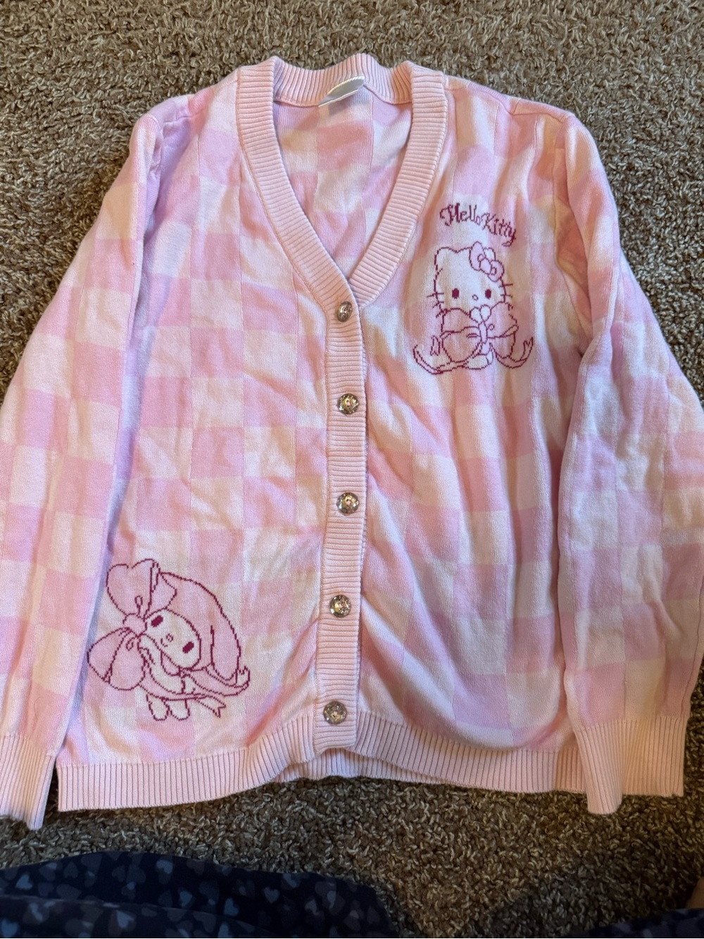Hello Kitty Pink Checked Girls' Button-Front Cardigan